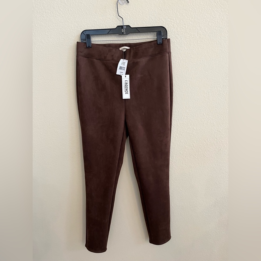 L’AGENCE Nini High Rise Crop Pull On Pant in Espresso Faux Suede Size XL NWT